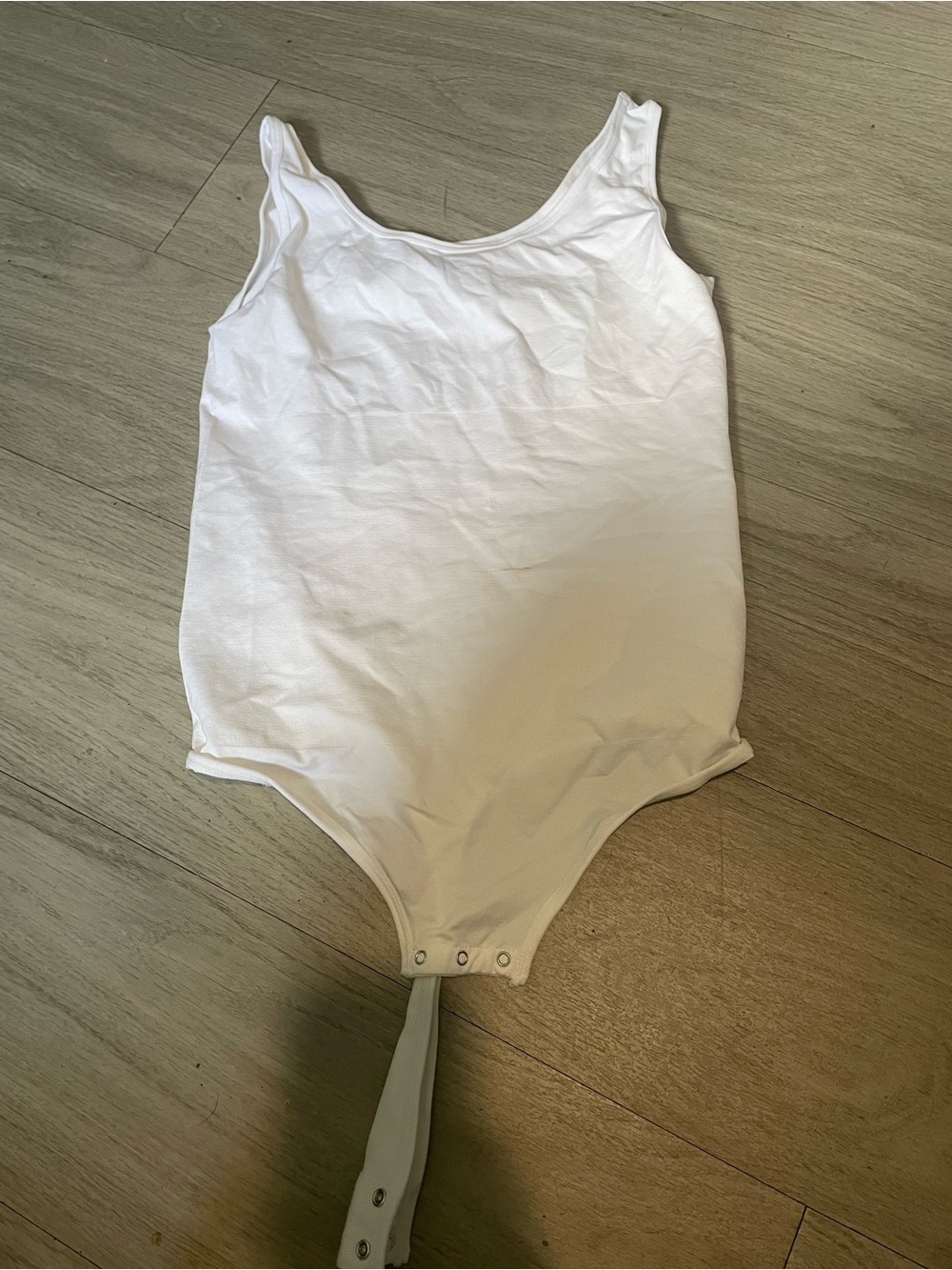Women's White Scoop Neck Bodysuit with Snap Closure